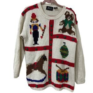 Rue 21 Vintage Womens Large Ramie Christmas Sweater Holidays Nutcracker Bear Y2K